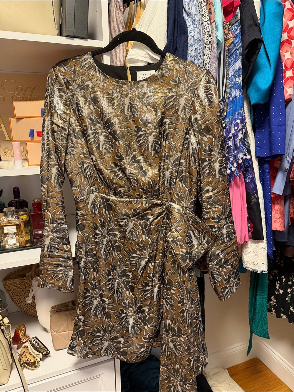 Tanya Taylor Metallic Silk and Metallic Long Sleeve Dress